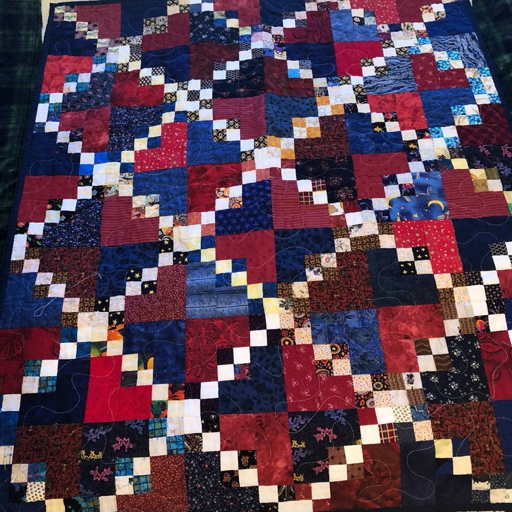 Handmade Patchwork Lap Quilt in Red and Blue